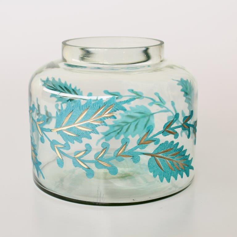 Turquoise & Gold Etched Glass Vase